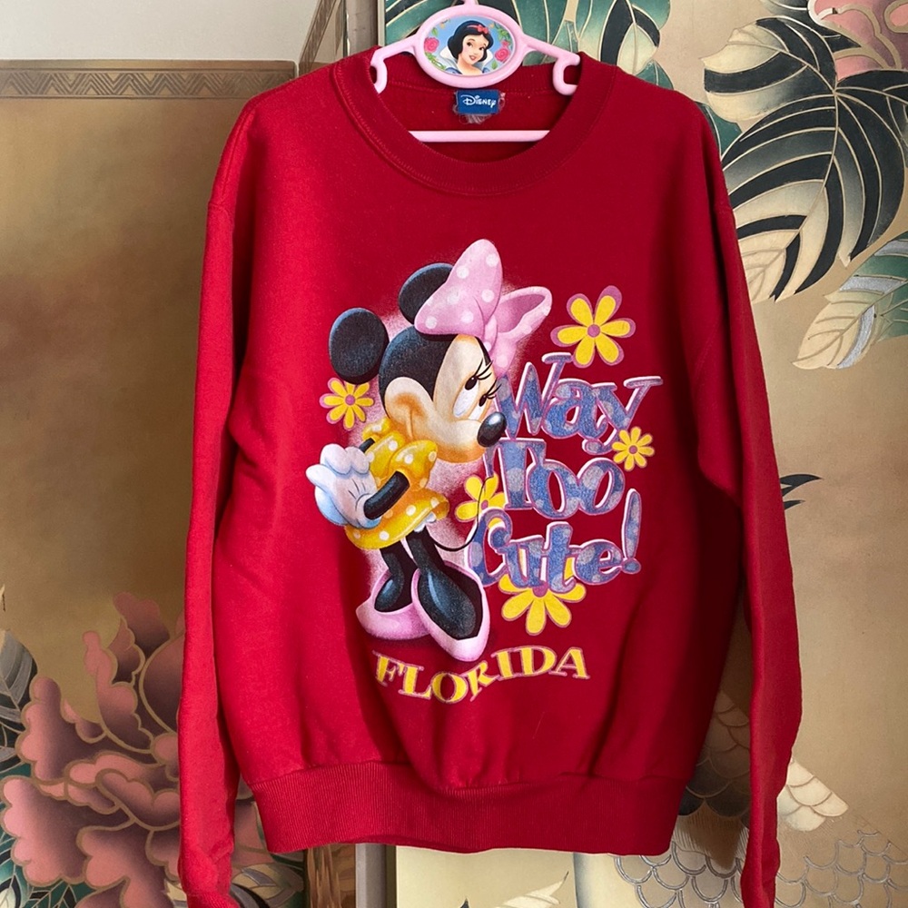 Vintage Disney Minnie Mouse red sweater crewneck Way Too Cute! Sz XL kids